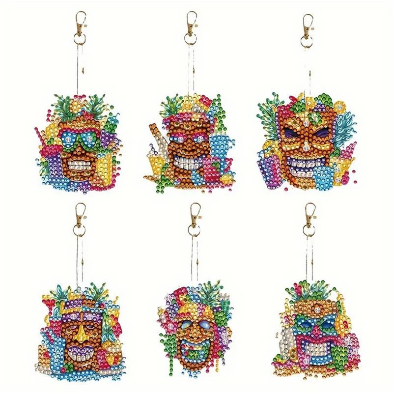 5D Diamond Painting Anhänger – Tiki Tropenparty 6 Stück