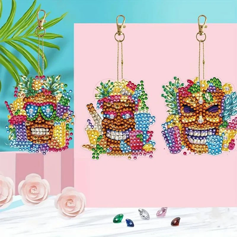 5D Diamond Painting Anhänger – Tiki Tropenparty 6 Stück