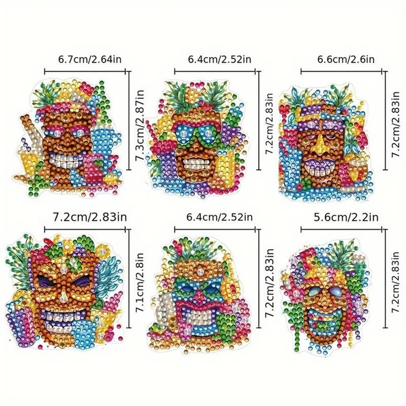 5D Diamond Painting Anhänger – Tiki Tropenparty 6 Stück