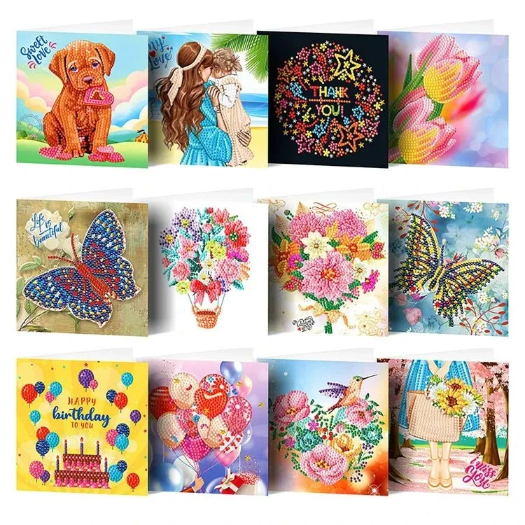 Diamond Painting Grußkarten für verschiedene Anlässe (12x) – DIY Set