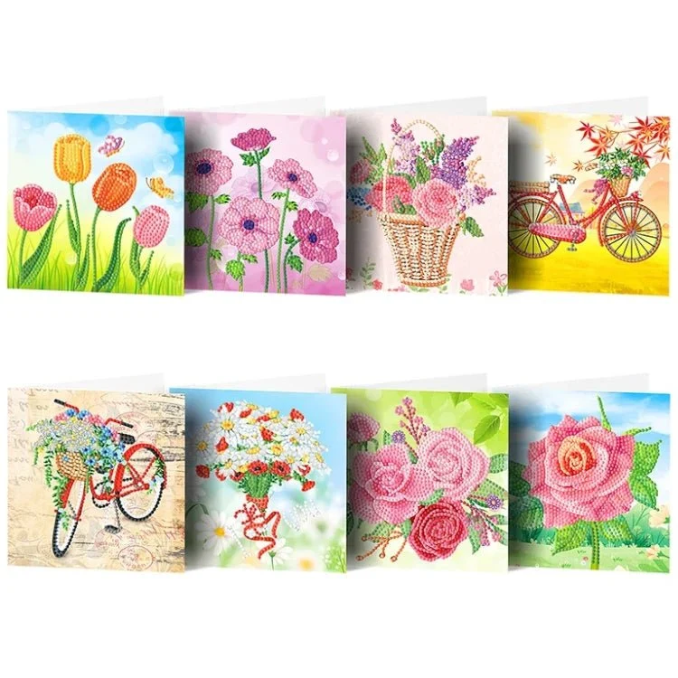 Blumen Diamond Painting Grußkarten (8x) – DIY Karten Set