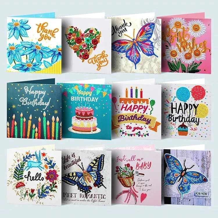 Diamond Painting Karten Set (12x) – Geburtstags- & Grußkarten DIY