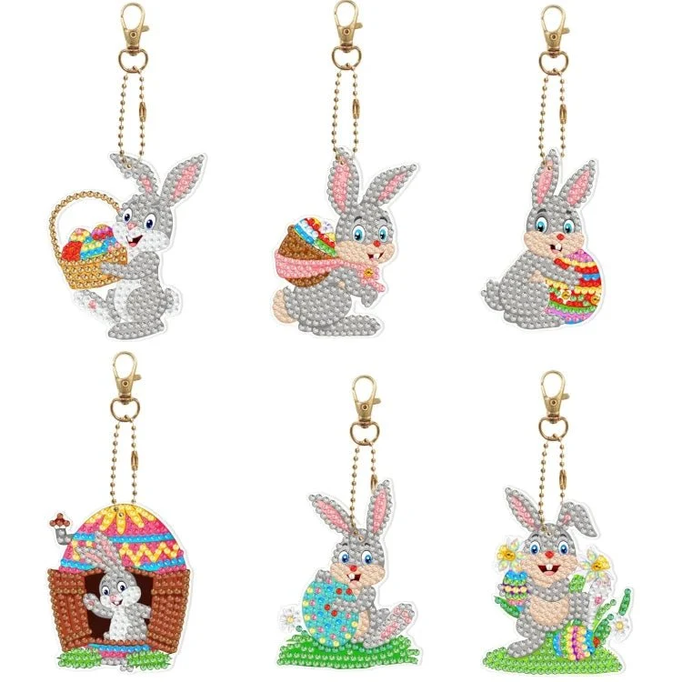 Diamond Painting Schlüsselanhänger Osterhase mit Osterei 6er Set DIY Bastelset