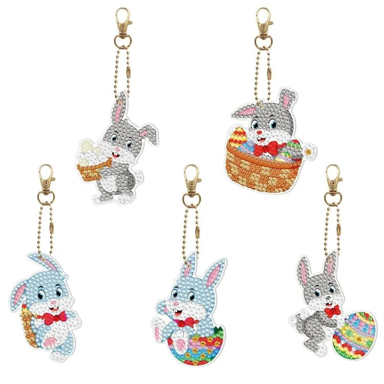 Diamond Painting Schlüsselanhänger Lustige Osterhasen 5er Set DIY Bastelset
