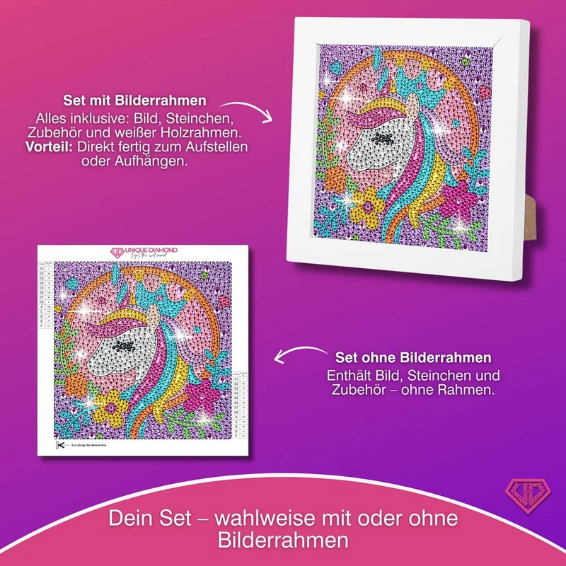 5D Diamond Painting Einhorn-Königin Celestina mit Strasssteinchen