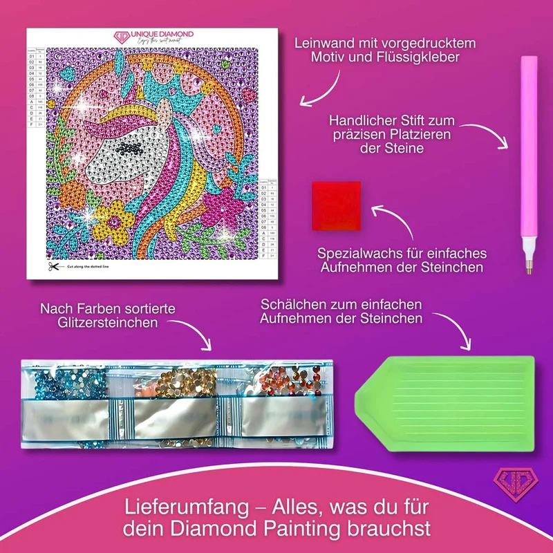 5D Diamond Painting Einhorn-Königin Celestina mit Strasssteinchen