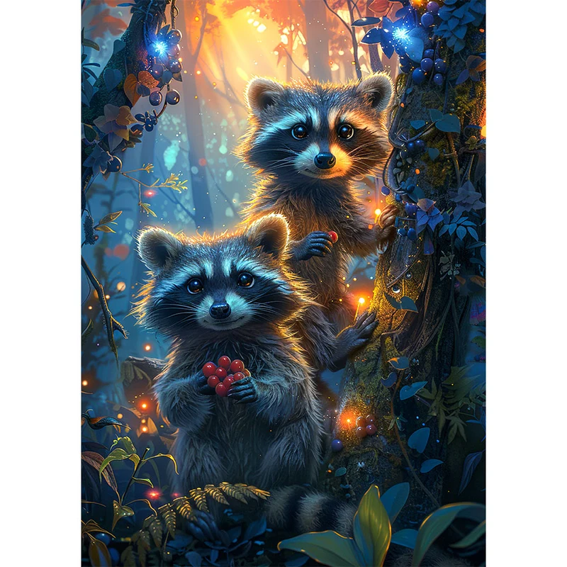 5D Diamond Painting – Enchanted Raccoon Family