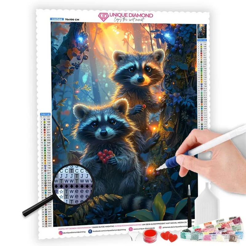 5D Diamond Painting – Enchanted Raccoon Family
