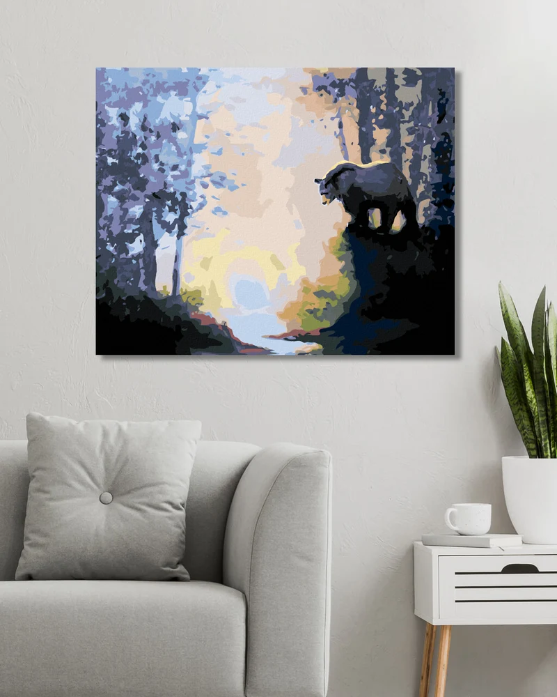 Diamond painting - BÄR AM FLUSS IM WALD UND SONNENUNTERGANG (D. RUSTY RUST)