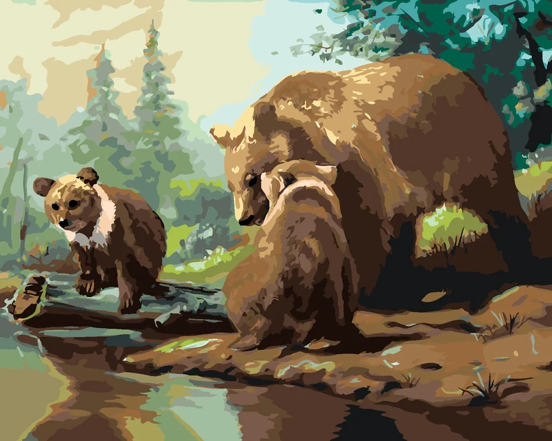 Diamond painting - BÄR MIT JUNGEN AM FLUSS (D. RUSTY RUST)