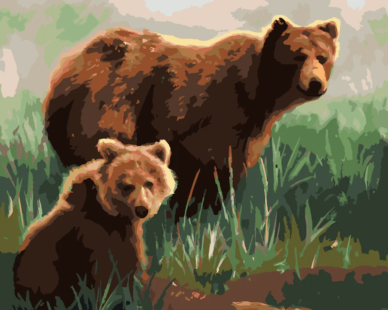 Diamond painting - BÄR MIT JUNGTIER IM GRAS (D. RUSTY RUST)