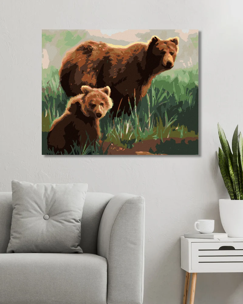 Diamond painting - BÄR MIT JUNGTIER IM GRAS (D. RUSTY RUST)