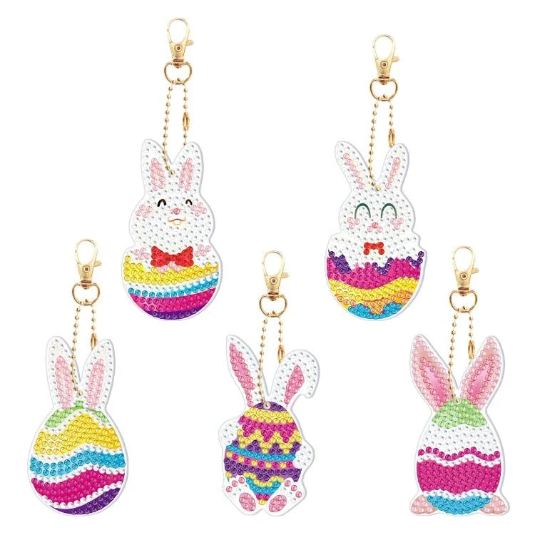 Diamond Painting Schlüsselanhänger Osterhase im Osterei 5er Set DIY Bastelset