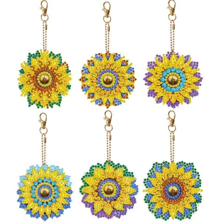 Diamond Painting Schlüsselanhänger Gelbe Blume 6er Set DIY Bastelset