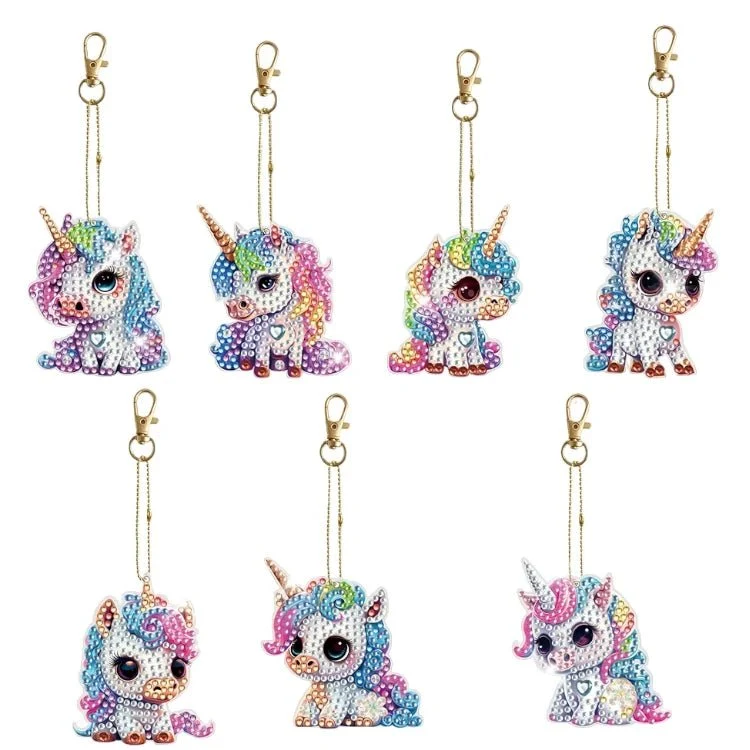 Diamond Painting Schlüsselanhänger Lustiges Einhorn 7er Set DIY Bastelset
