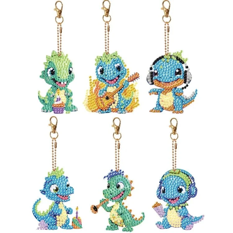 Diamond Painting Schlüsselanhänger Party Dinos 6er Set DIY Bastelset