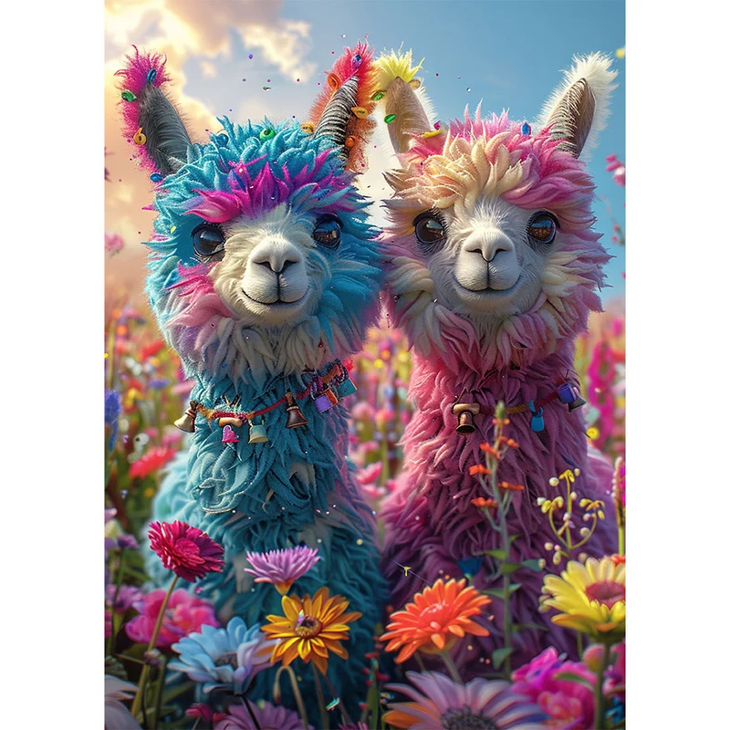 5D Diamond Painting – Rainbow Alpaca Duo