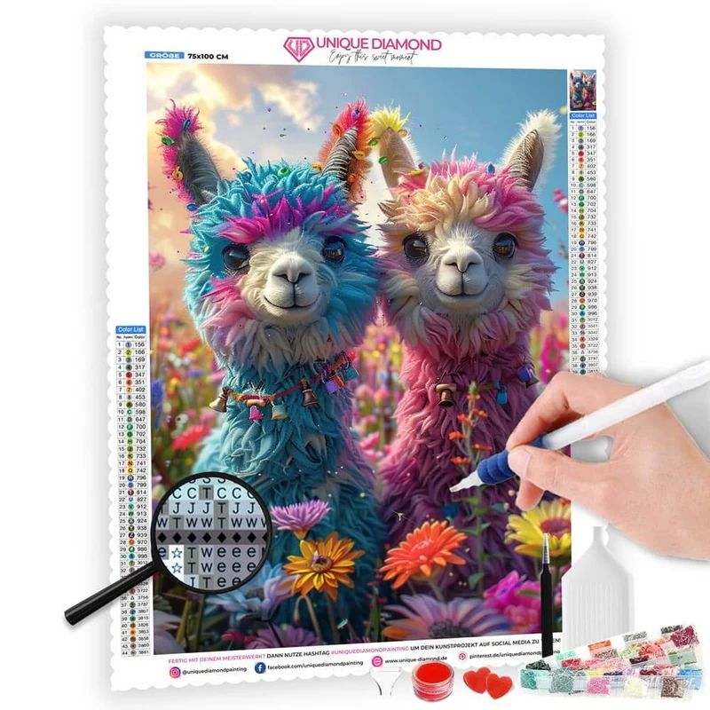 5D Diamond Painting – Rainbow Alpaca Duo