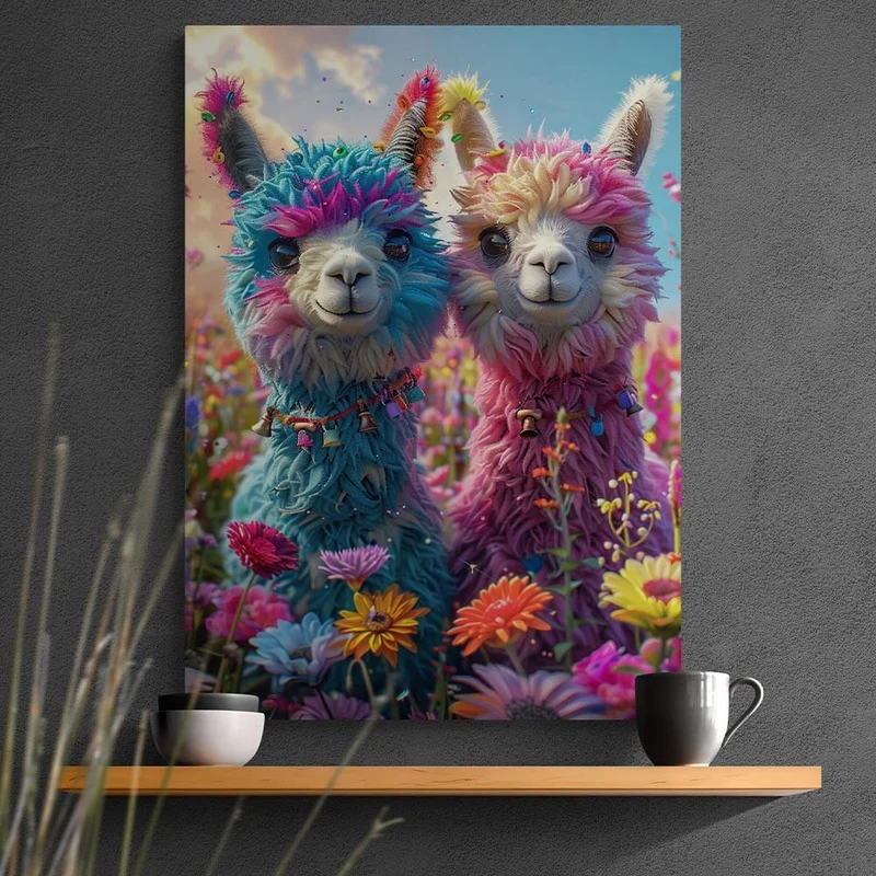 5D Diamond Painting – Rainbow Alpaca Duo
