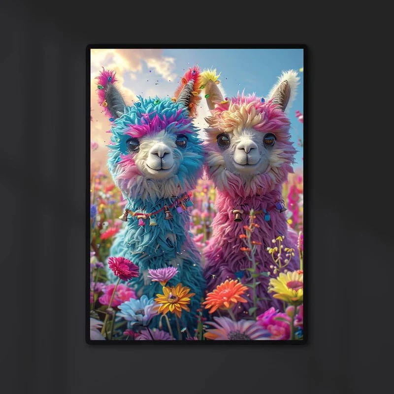 5D Diamond Painting – Rainbow Alpaca Duo
