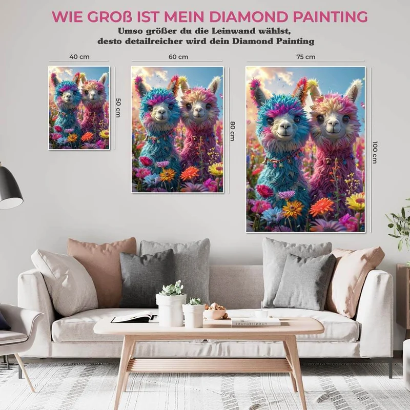 5D Diamond Painting – Rainbow Alpaca Duo