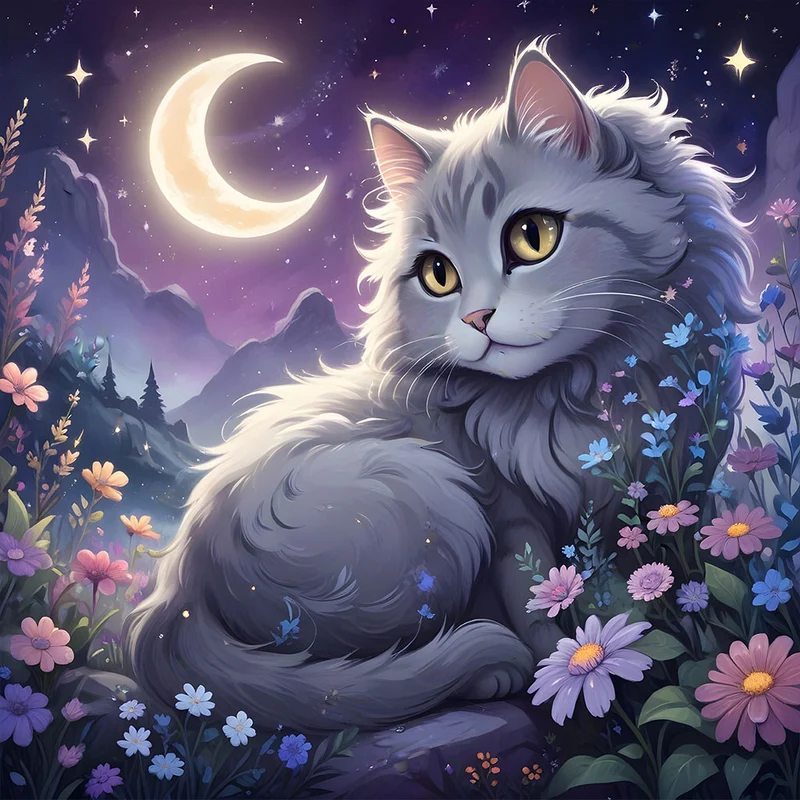 5D Diamond Painting – Moonlit Feline Fantasy