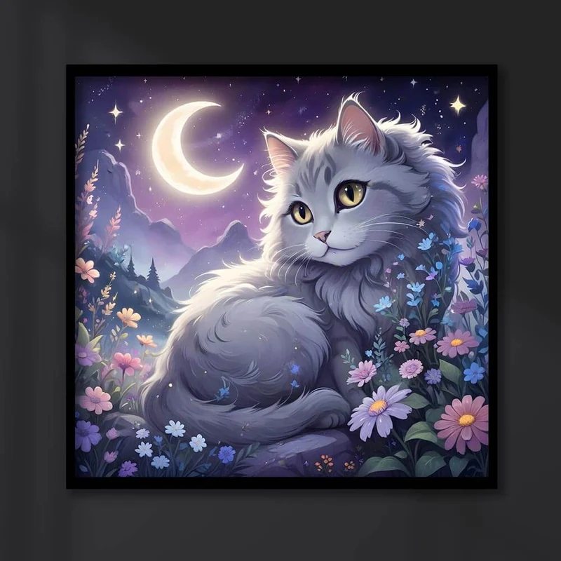 5D Diamond Painting – Moonlit Feline Fantasy