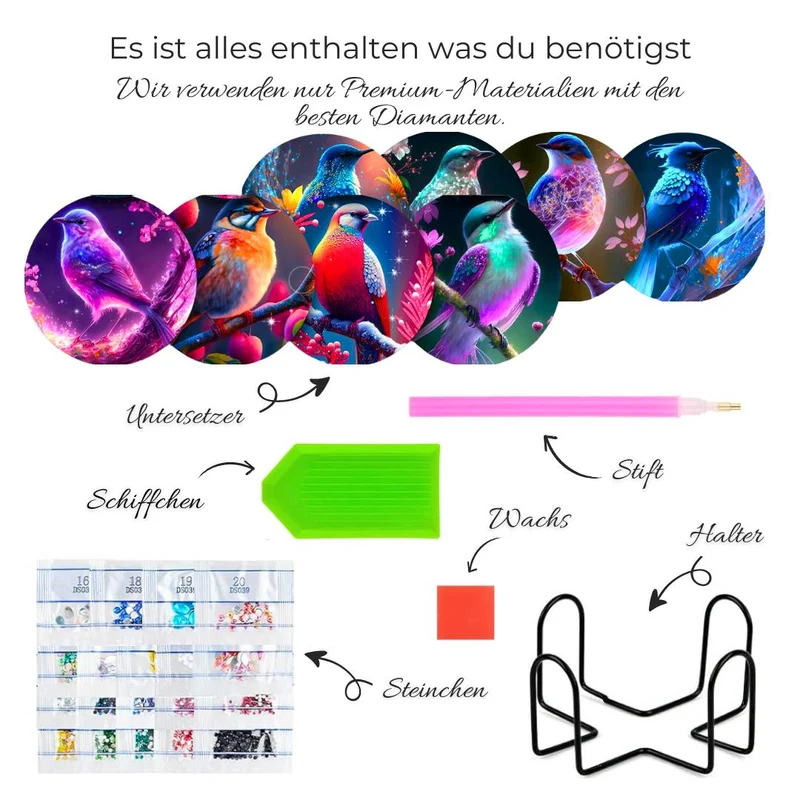 5D Diamond Painting Untersetzer Glimmering Birdsong
