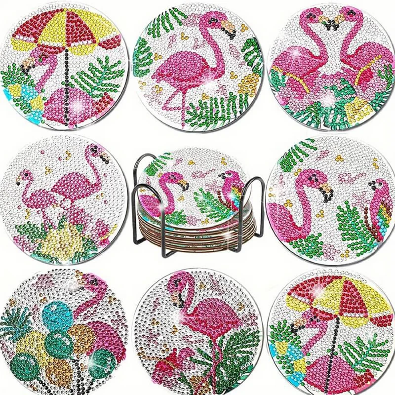5D Diamond Painting Untersetzer Tropical Flamingo