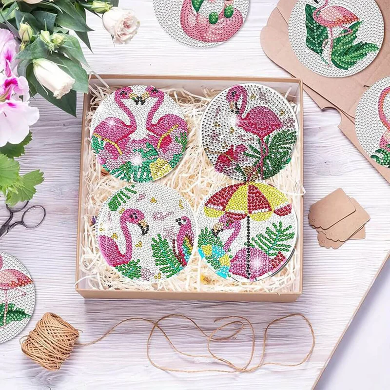 5D Diamond Painting Untersetzer Tropical Flamingo
