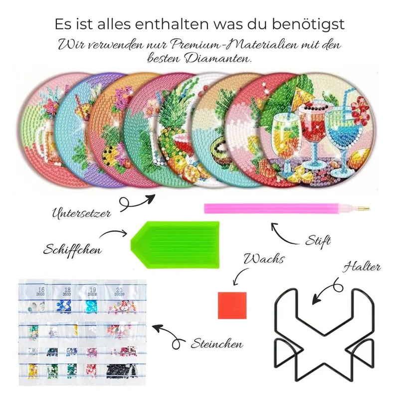 5D Diamond Painting Untersetzer Summer Drinks