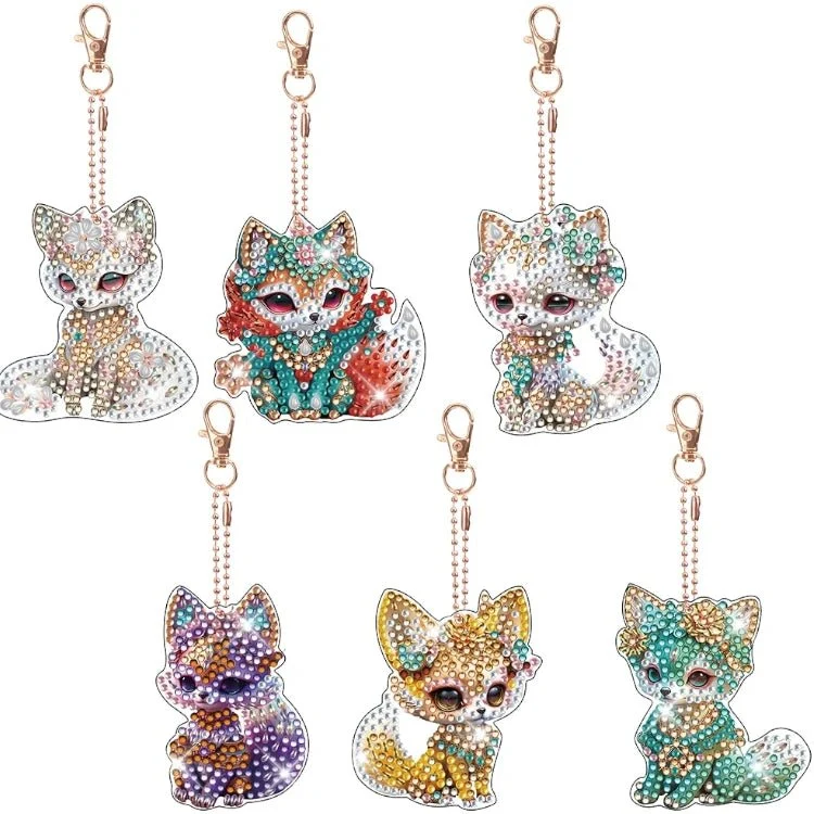 Diamond Painting Schlüsselanhänger Kätzchen 6er Set DIY Bastelset
