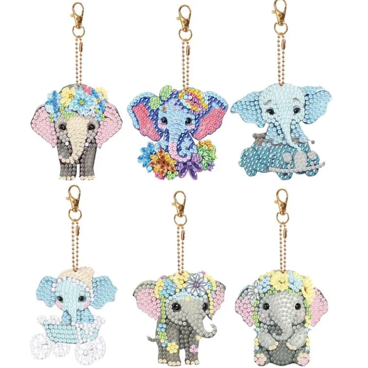 Diamond Painting Schlüsselanhänger Elefant 6er Set DIY Bastelset