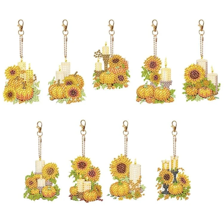 Diamond Painting Schlüsselanhänger Sonnenblumen und Kürbis 9er Set DIY Bastelset