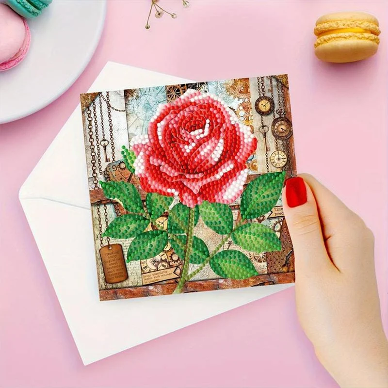 5D Diamond Painting Grußkarten – Vintage Blütenträume 8 Stück