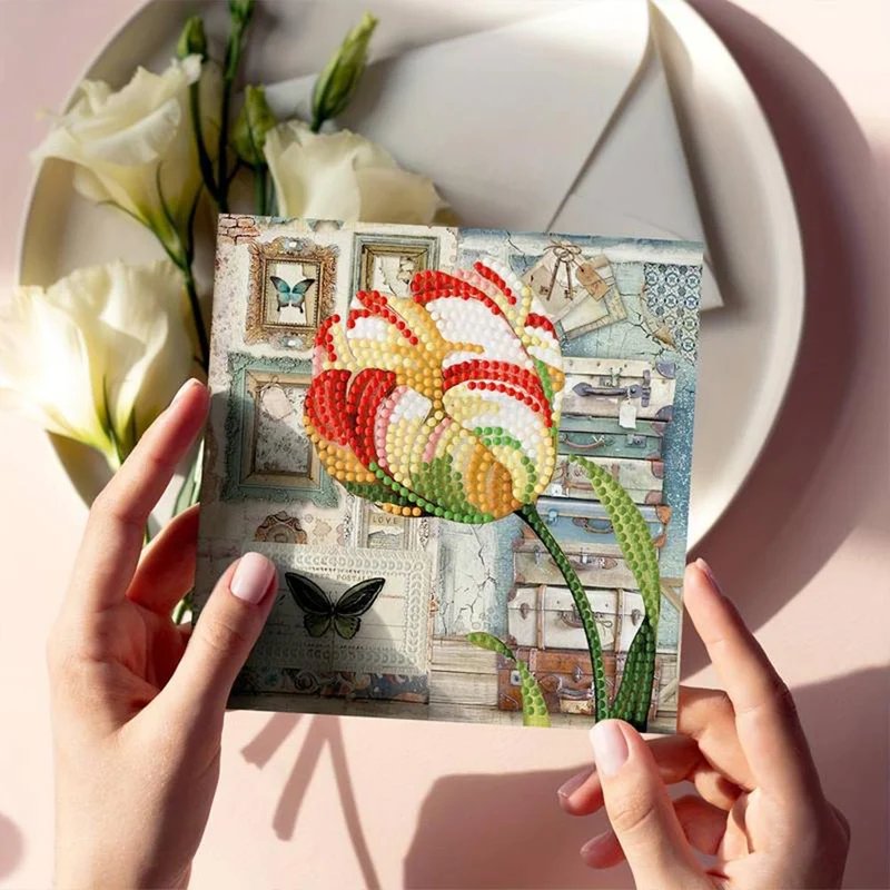 5D Diamond Painting Grußkarten – Vintage Blütenträume 8 Stück