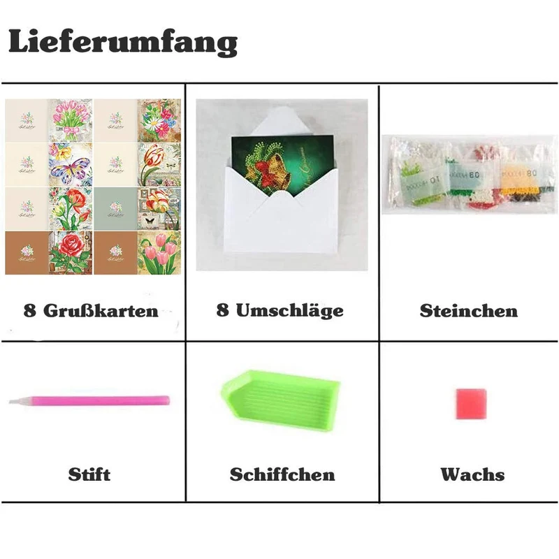 5D Diamond Painting Grußkarten – Vintage Blütenträume 8 Stück