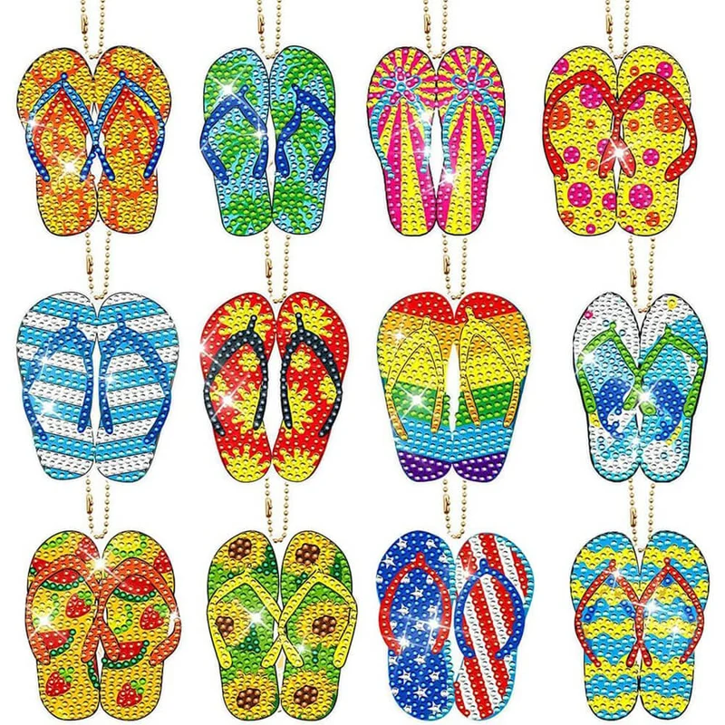 5D Diamond Painting Schlüsselanhänger Flip Flops 12 Stück