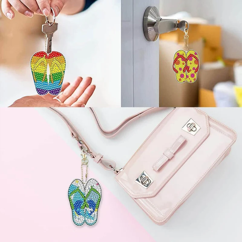 5D Diamond Painting Schlüsselanhänger Flip Flops 12 Stück