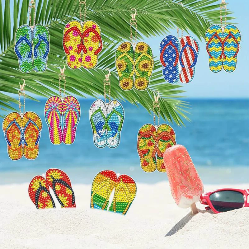 5D Diamond Painting Schlüsselanhänger Flip Flops 12 Stück