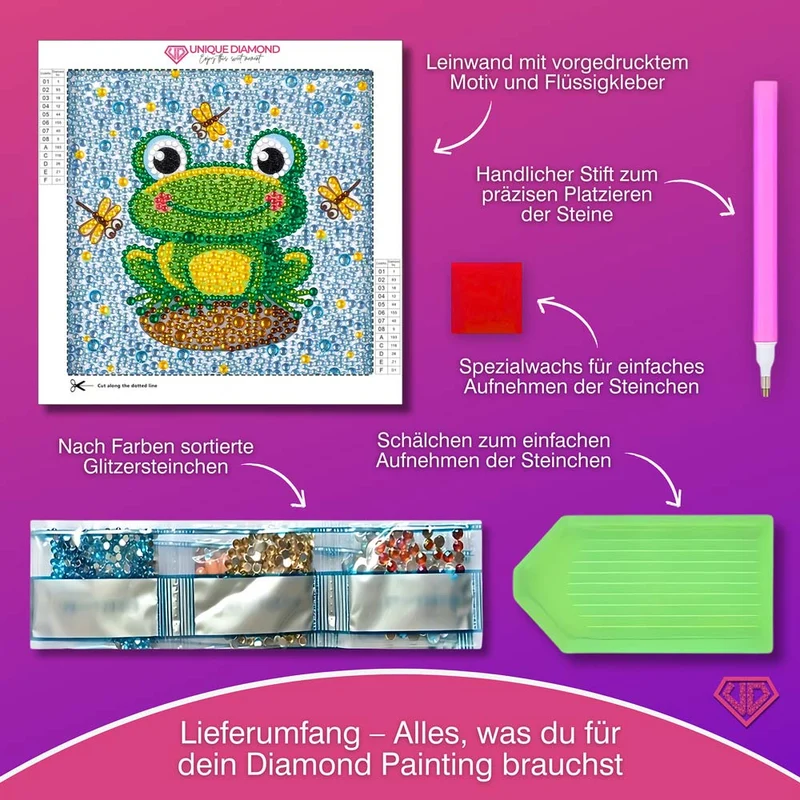 5D Diamond Painting Fridolin der Froschkönig mit Strasssteinchen
