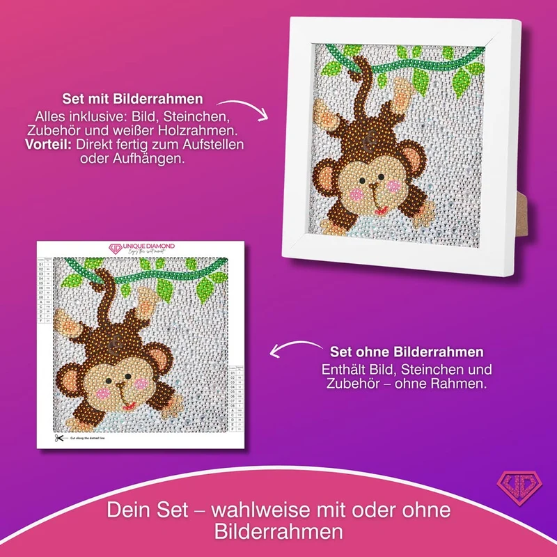 5D Diamond Painting Dschungelspaß mit Chico mit Strasssteinchen