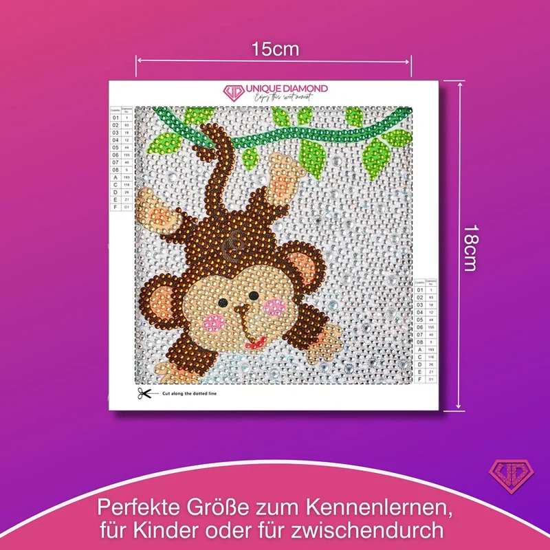 5D Diamond Painting Dschungelspaß mit Chico mit Strasssteinchen