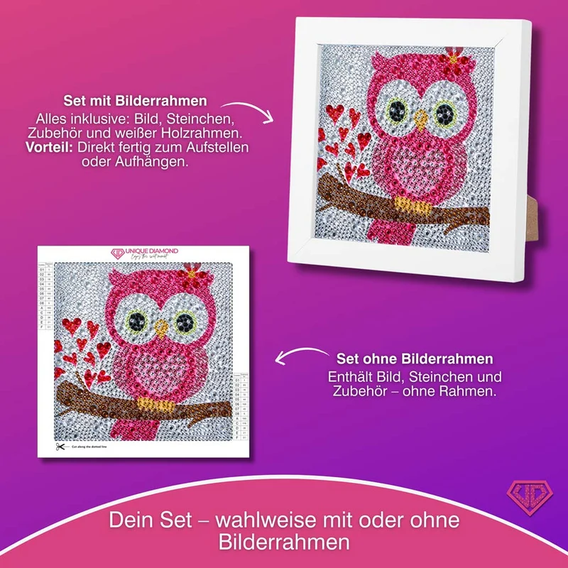 5D Diamond Painting Herzenseule Liora mit Strasssteinchen