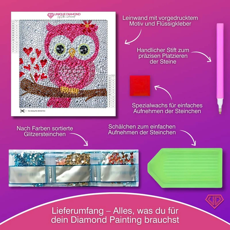 5D Diamond Painting Herzenseule Liora mit Strasssteinchen