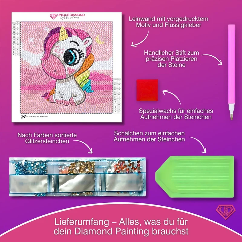 5D Diamond Painting Traum-Einhorn Milu mit Strasssteinchen