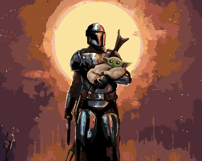 Diamond painting - MANDALORIAN MIT BABY YODA IN SEINEN ARMEN