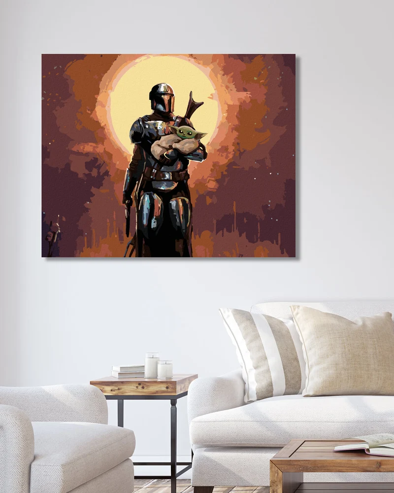 Diamond painting - MANDALORIAN MIT BABY YODA IN SEINEN ARMEN