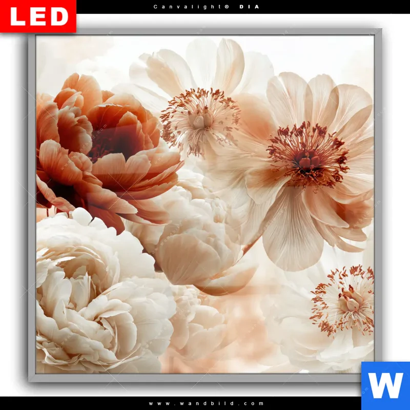 Leuchtbild Acrylglas Canvalight® DIA | Pfingstrosen im Morgenlicht | Quadrat