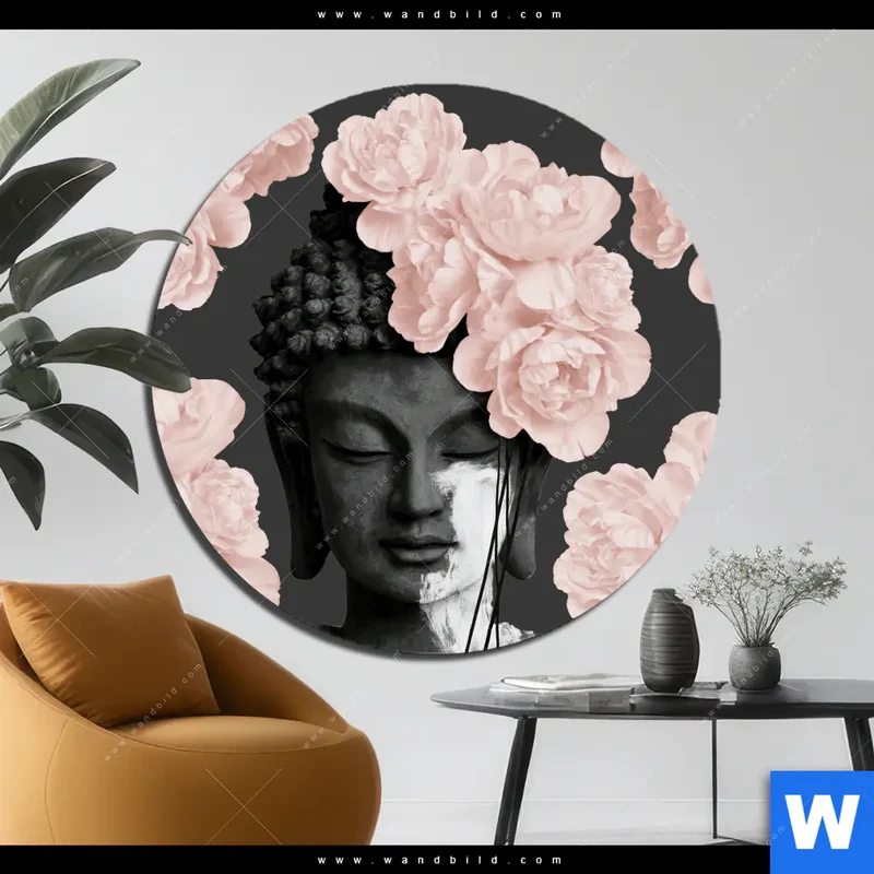 Aluminiumbild gebürstet | Buddha - Blüten der Stille | Rund